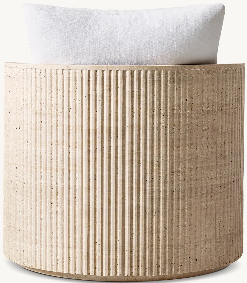 Lit de repos Largentière en tissu et travertin, vue 4 sur 5
