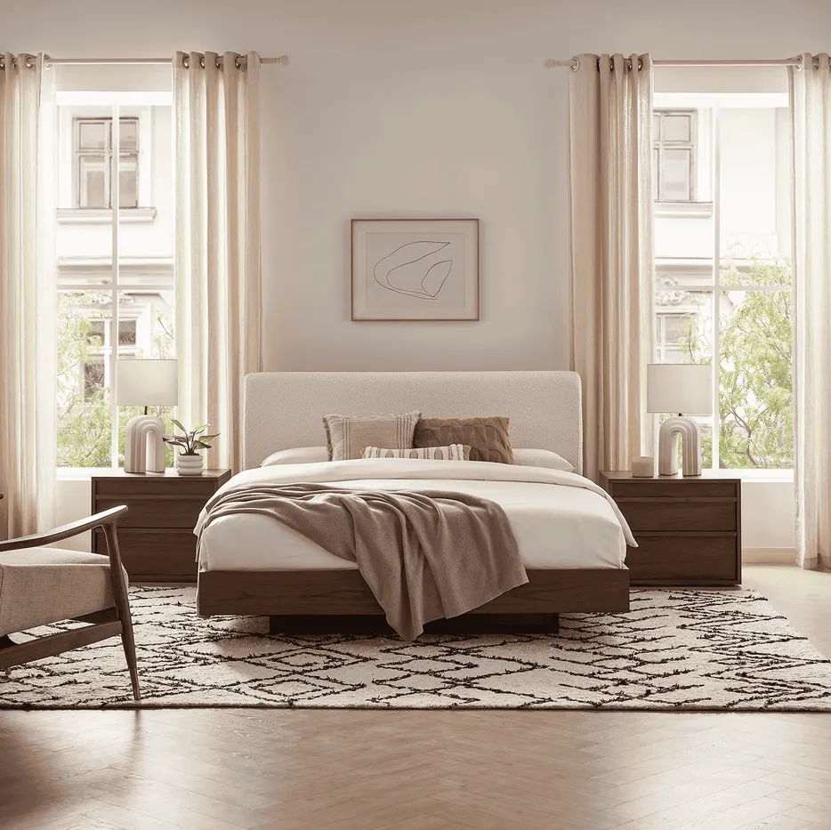 Lit Fécamp en tissu et bois massif king size, vue 5 sur 6