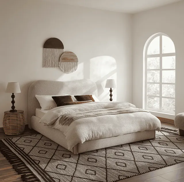 Lit Morzine en tissu et bois massif blanc king size — lits