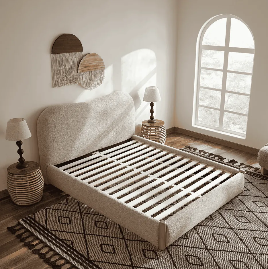 Lit Morzine en tissu et bois massif blanc king size, vue 4 sur 6