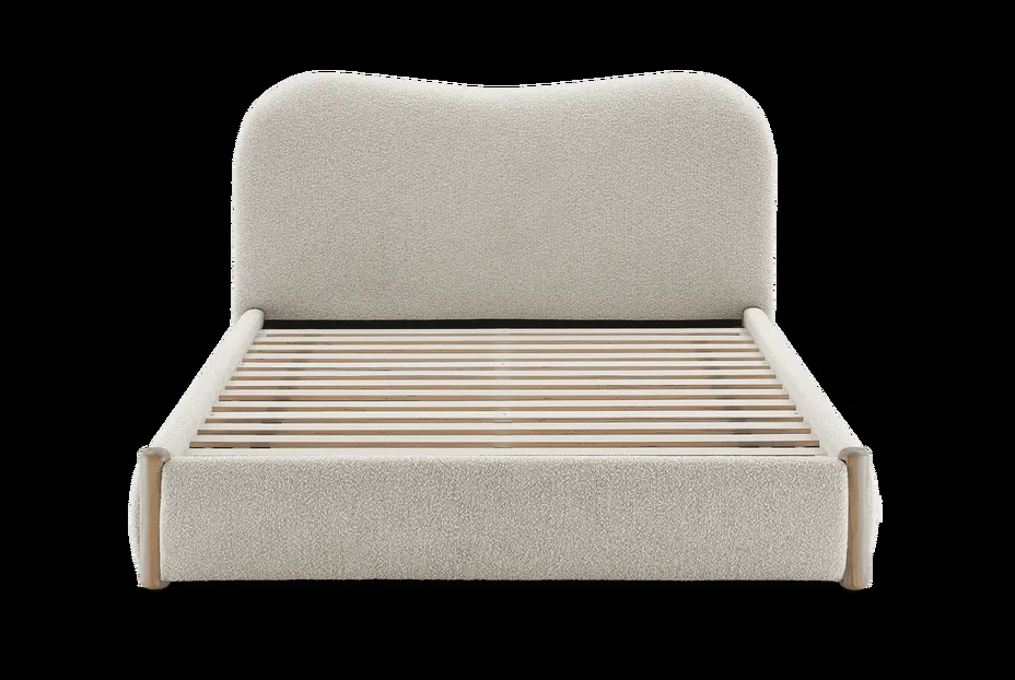 Lit Morzine en tissu et bois massif blanc king size, vue 5 sur 6
