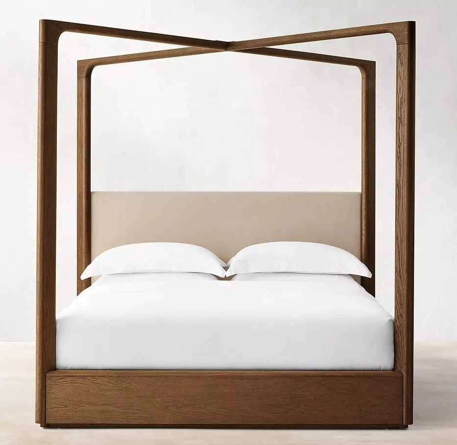 Lit Moustiers en cuir et chêne king size, vue 2 sur 4