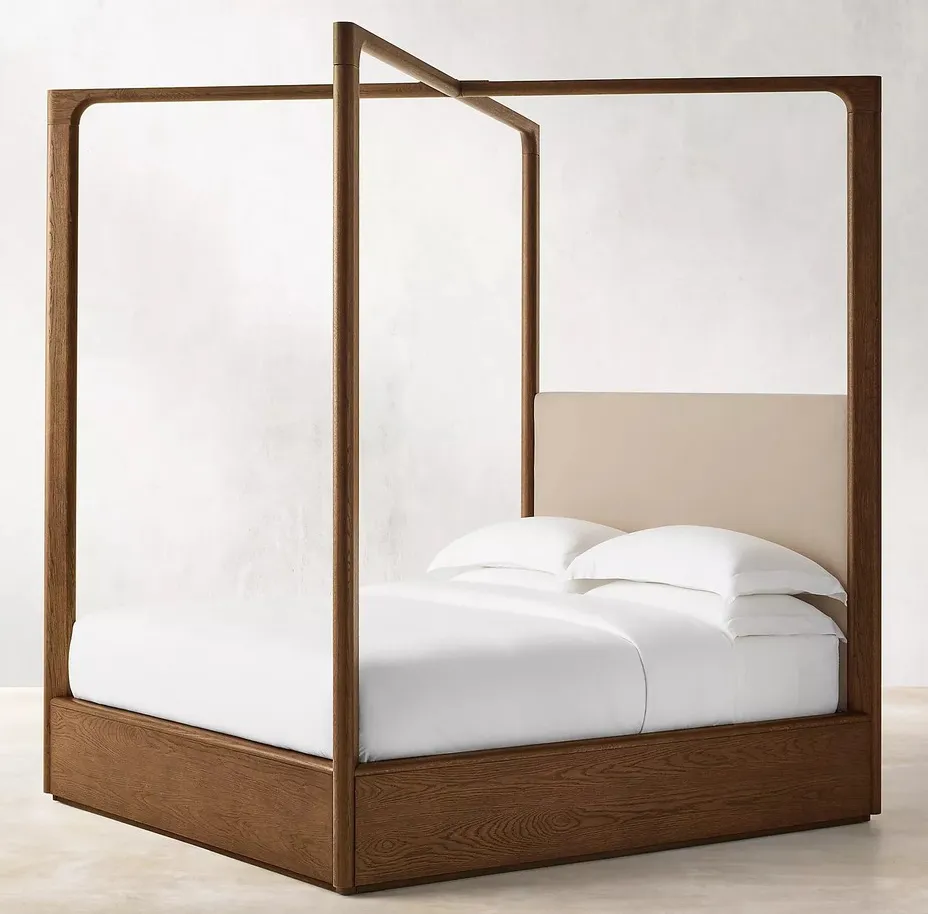 Lit Moustiers en cuir et chêne king size, vue 3 sur 4