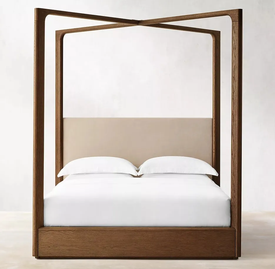 Lit Moustiers en cuir et chêne king size, vue 4 sur 4