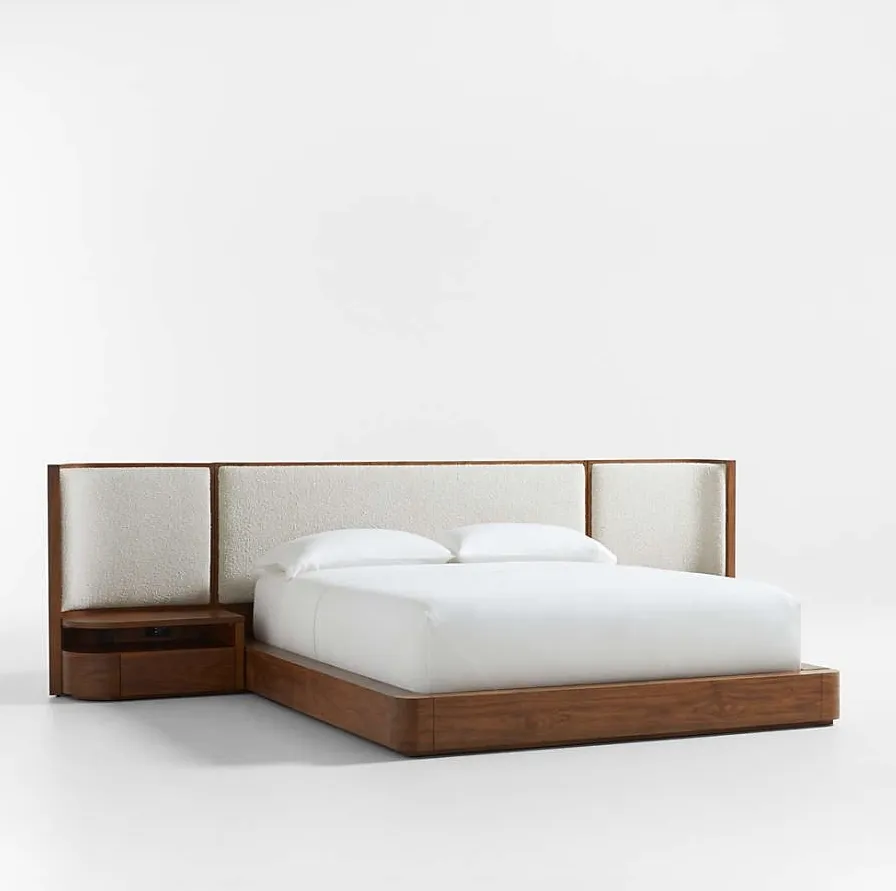 Lit Nernier en tissu et placage de noyer king size, vue 3 sur 6