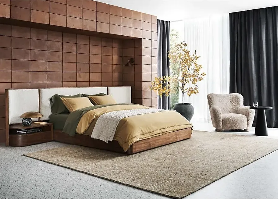 Lit Nernier en tissu et placage de noyer king size, vue 6 sur 6