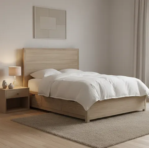 Lit Nolay en placage de chêne queen size — lits