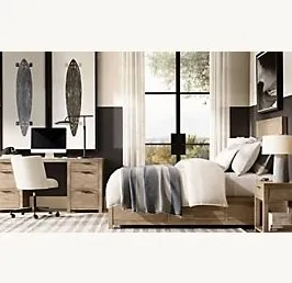 Lit Nolay en placage de chêne queen size, vue 3 sur 4
