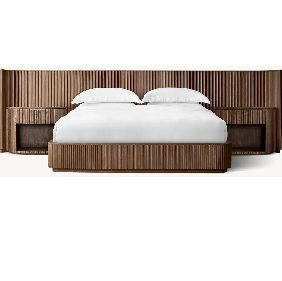 Lit Oppède en chêne brun king size, collection lits ELWOOD HOME
