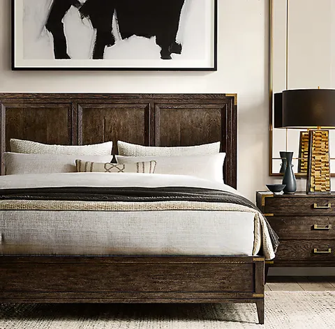 Lit Paimpol en tissu et chêne queen size — lits