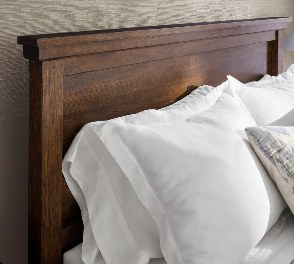 Lit Privas en tissu et placage de bois massif brun, vue 2 sur 4