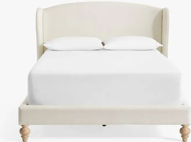 Lit Romans en tissu et bois massif crème king size, vue 3 sur 4
