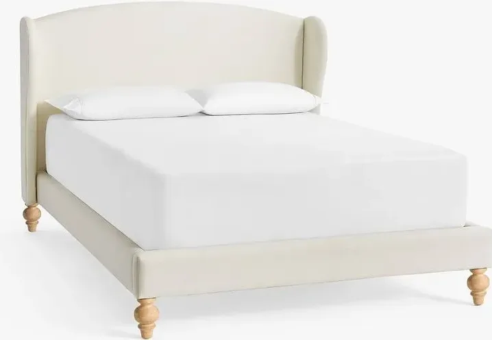 Lit Romans en tissu et bois massif crème king size, vue 4 sur 4