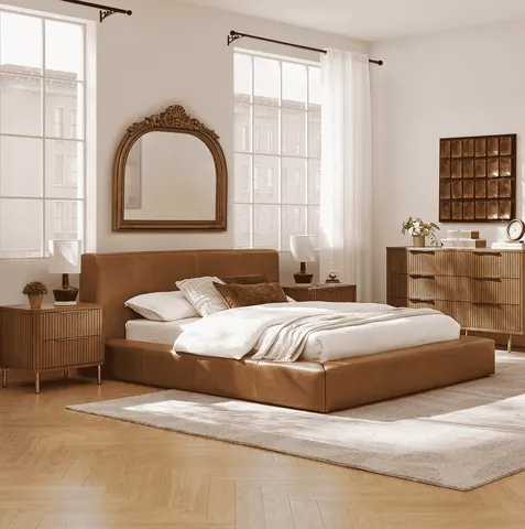 Lit Veules en cuir brun king size — lits