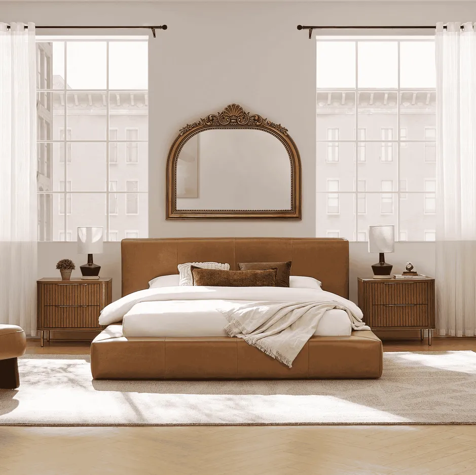 Lit Veules en cuir brun king size, vue 3 sur 6