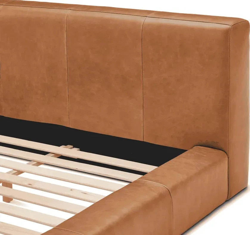 Lit Veules en cuir brun king size, vue 5 sur 6