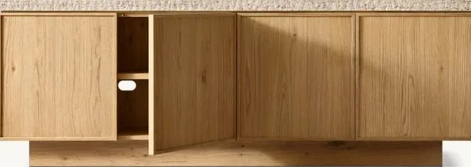 Meuble de rangement Annonay en bois massif et travertin 4 portes, vue 3 sur 5