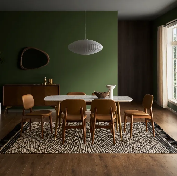 Table à manger Largentière en chêne et marbre, vue 3 sur 6