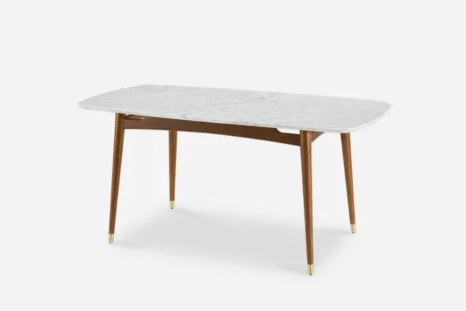 Table à manger Largentière en chêne et marbre, vue 4 sur 6