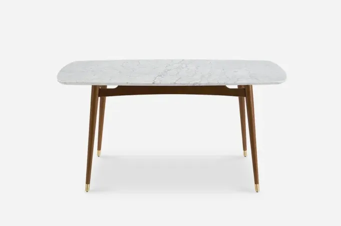Table à manger Largentière en chêne et marbre, vue 5 sur 6