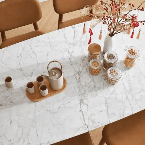 Table à manger Lunel en noyer et marbre — tables à manger