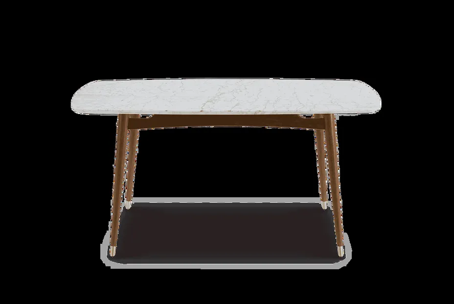 Table à manger Lunel en noyer et marbre, vue 3 sur 6
