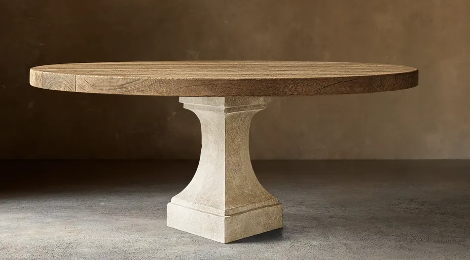 Table à manger ronde Arles en chêne, vue 2 sur 6