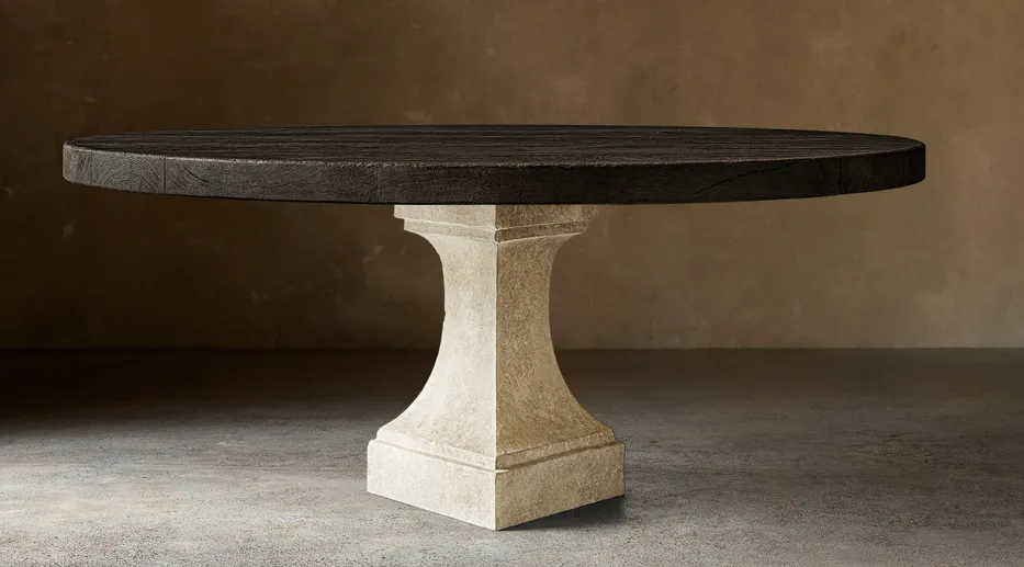 Table à manger ronde Arles en chêne, vue 5 sur 6