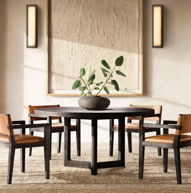 Table à manger ronde Balazuc en chêne, vue 3 sur 4