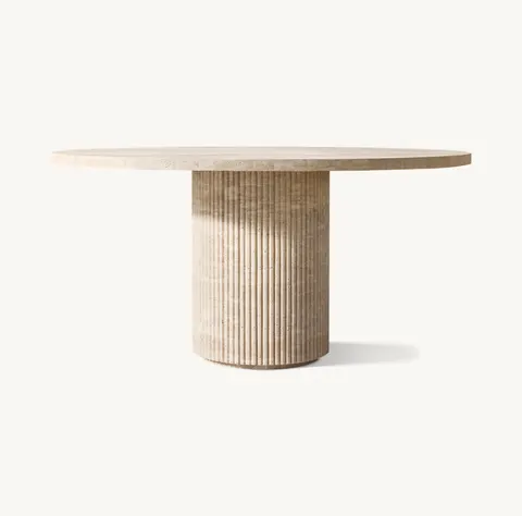 Table à manger ronde Carennac en travertin beige — tables à manger
