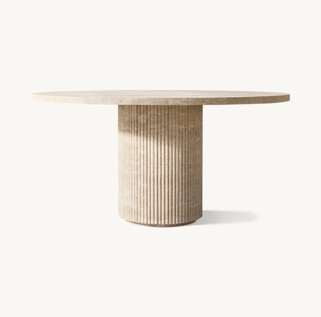 Table à manger ronde Carennac en travertin beige — tables à manger