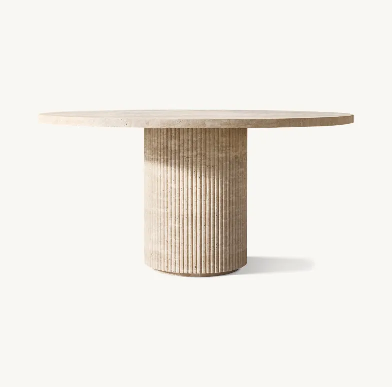Table à manger ronde Carennac en travertin beige, collection tables à manger ELWOOD HOME