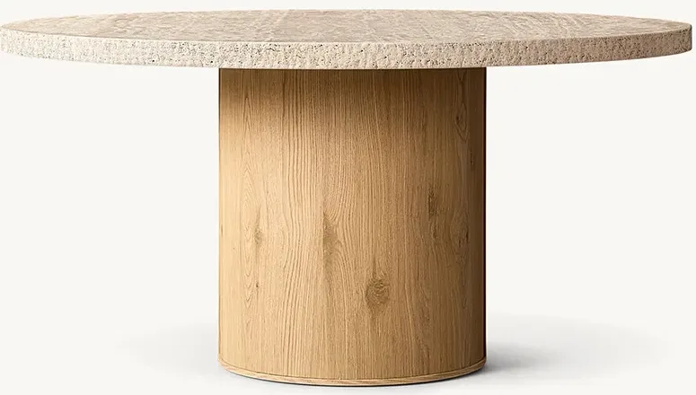 Table à manger ronde Hossegor en travertin, collection tables à manger ELWOOD HOME