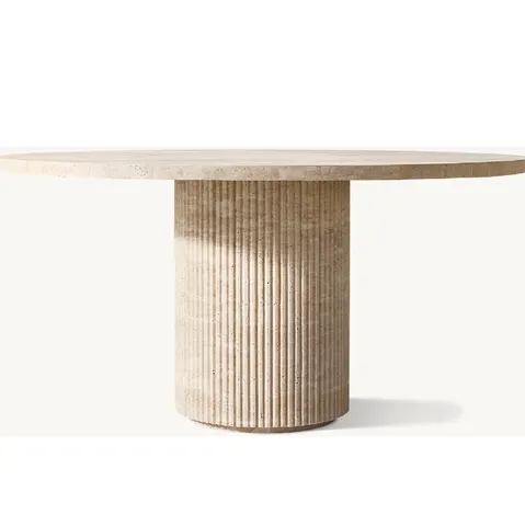 Table à manger ronde Lodève en travertin — tables à manger