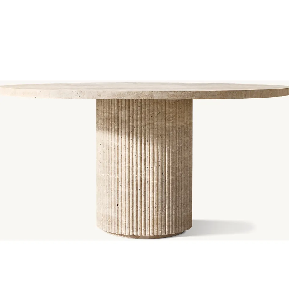 Table à manger ronde Lodève en travertin, collection tables à manger ELWOOD HOME
