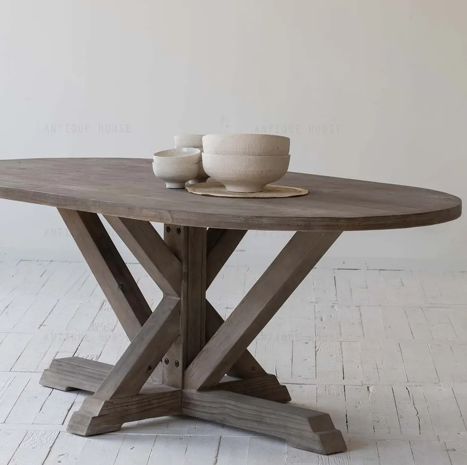 Table à manger ronde Morez en chêne, vue 2 sur 5