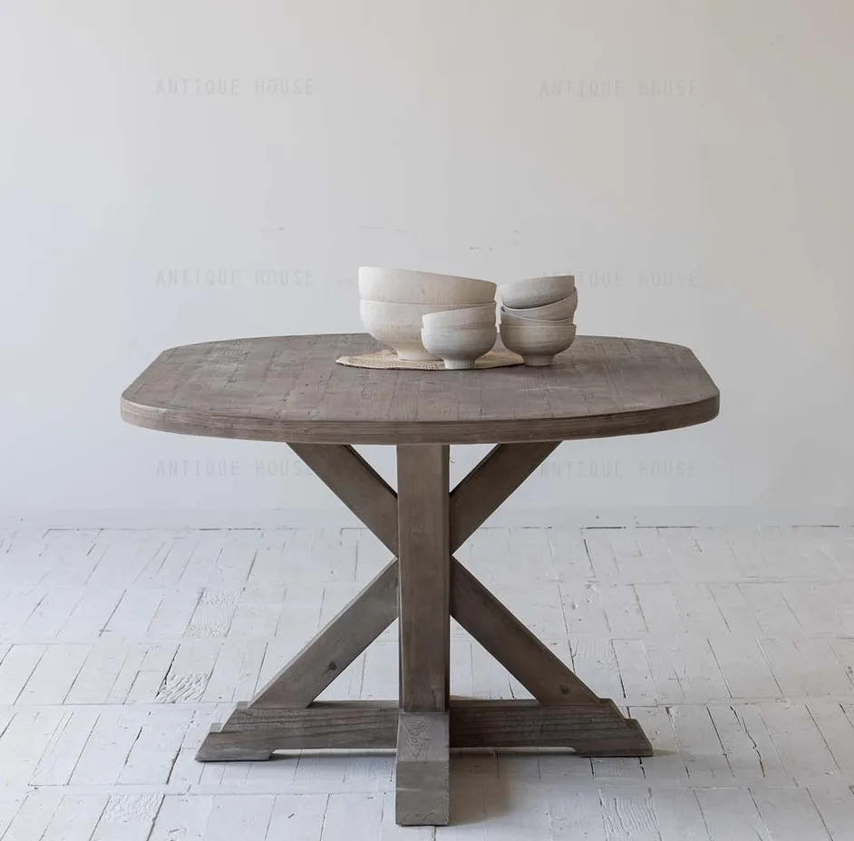 Table à manger ronde Morez en chêne, vue 3 sur 5