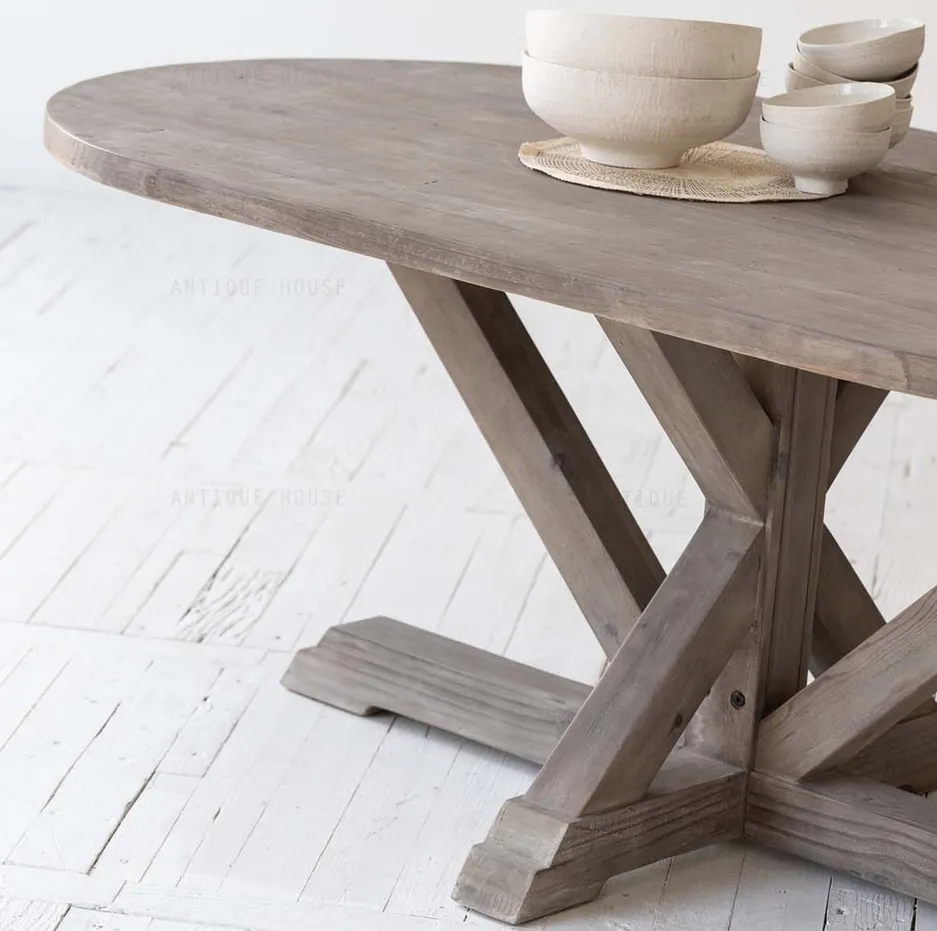 Table à manger ronde Morez en chêne, vue 4 sur 5