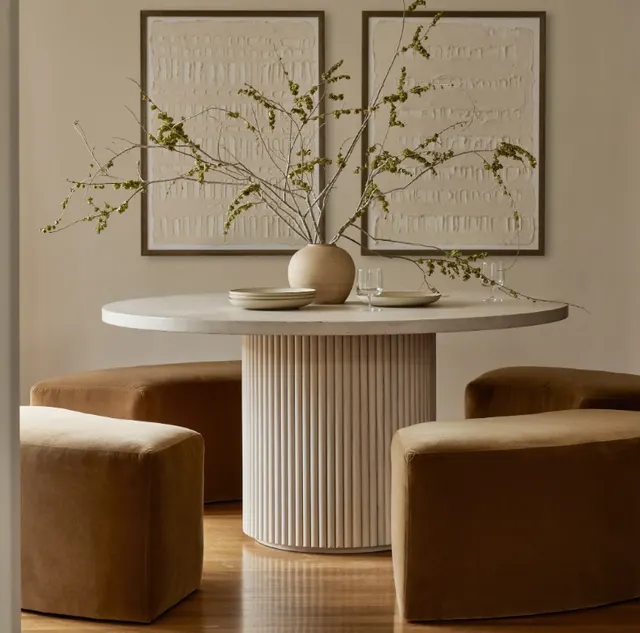 Table à manger ronde Morteau en bois massif blanc — tables à manger