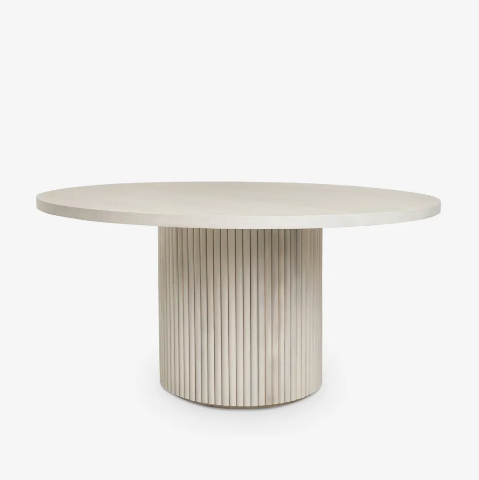 Table à manger ronde Morteau en bois massif blanc, vue 2 sur 6