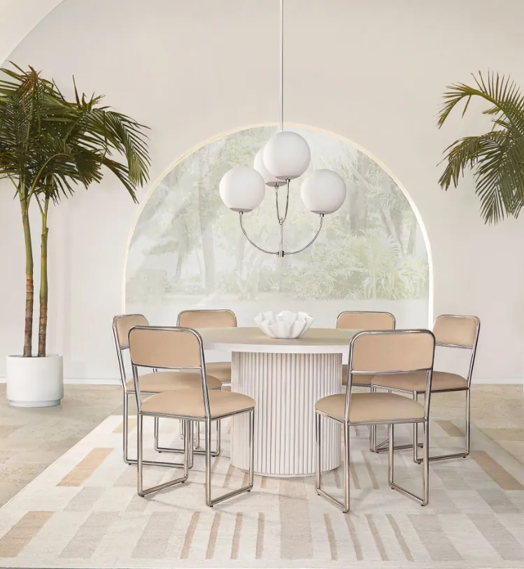 Table à manger ronde Morteau en bois massif blanc, vue 3 sur 6