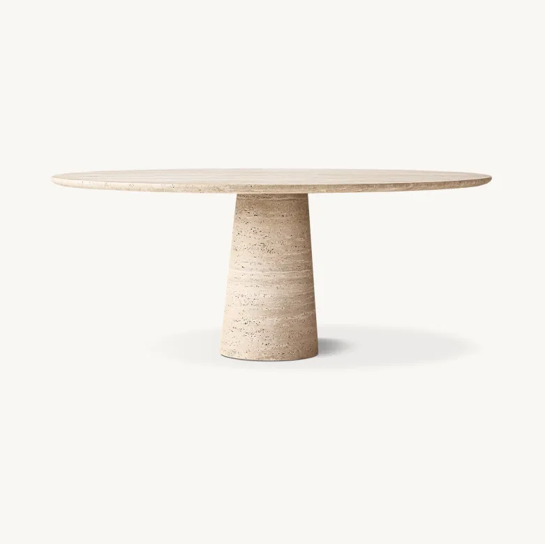 Table à manger ronde Nant en travertin beige, vue 2 sur 6