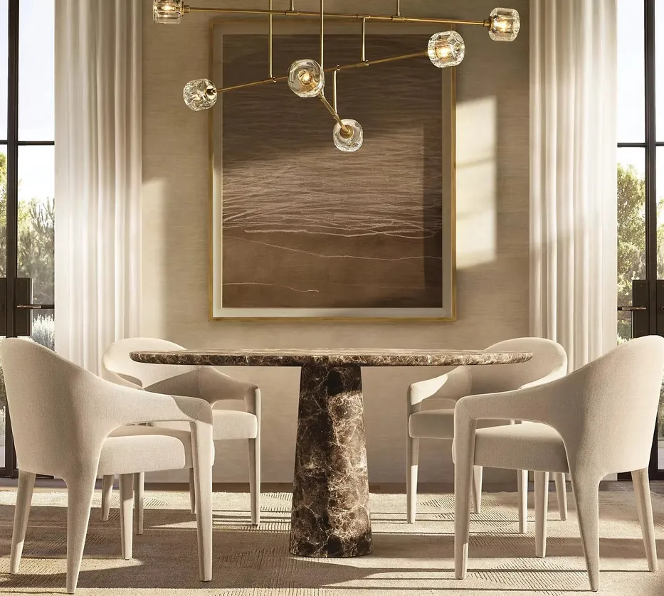 Table à manger ronde Nant en travertin beige, vue 4 sur 6