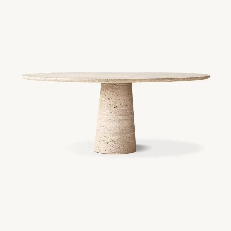 Table à manger ronde Nant en travertin beige, vue 5 sur 6