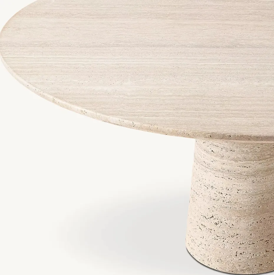 Table à manger ronde Nant en travertin beige, vue 6 sur 6