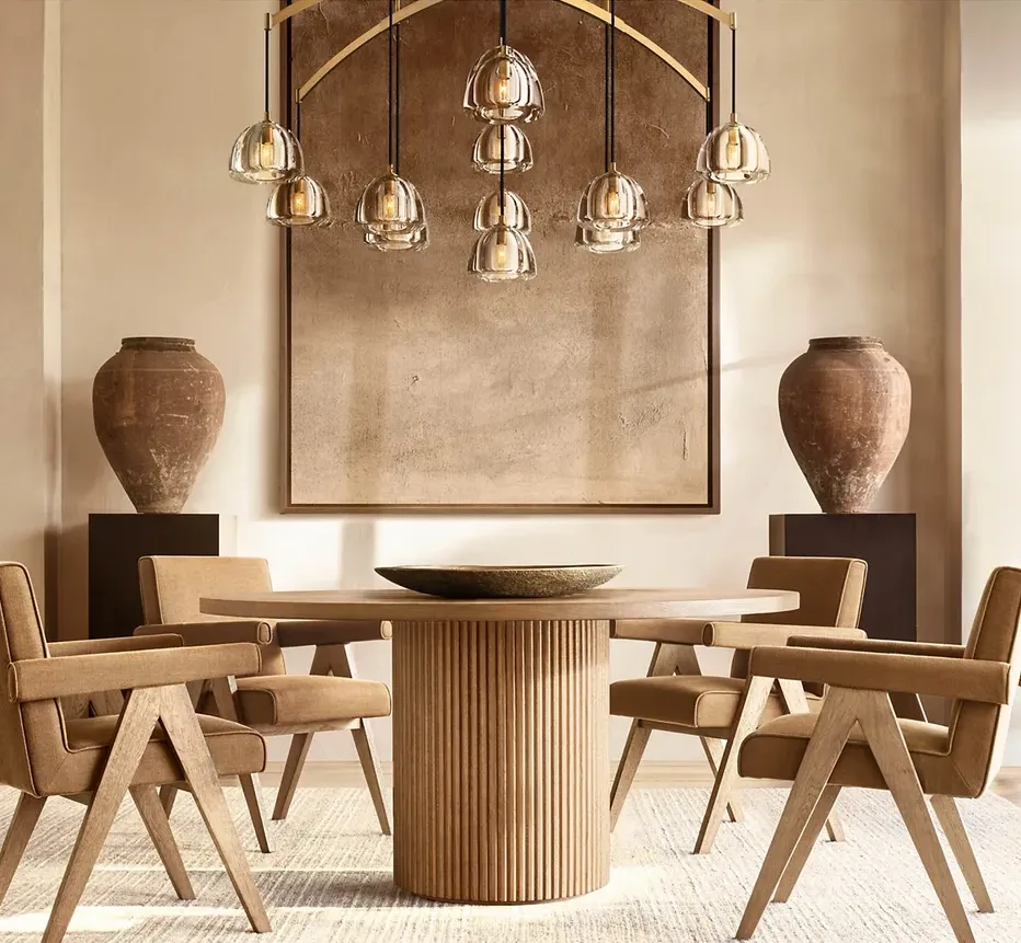 Table à manger ronde Saulieu en chêne, vue 2 sur 6