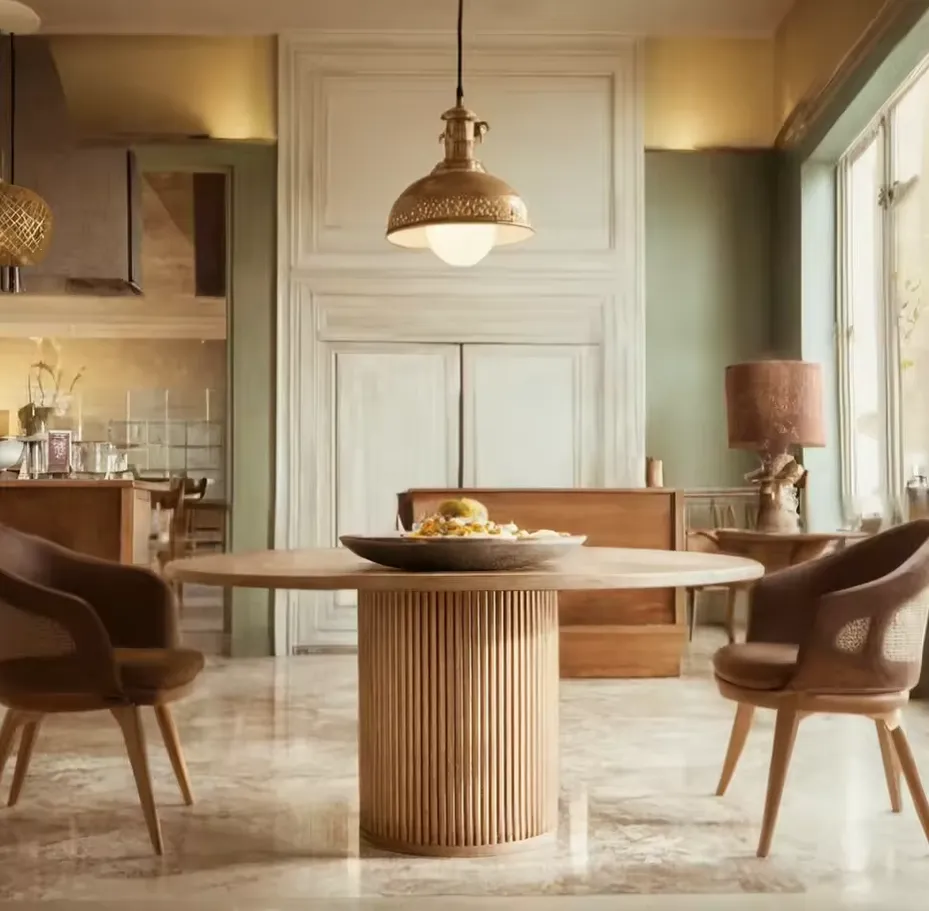 Table à manger ronde Saulieu en chêne, vue 4 sur 6