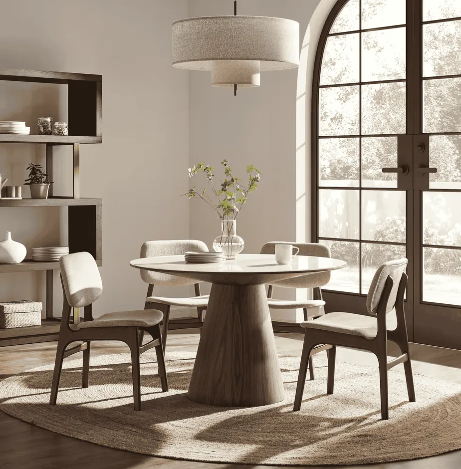 Table à manger ronde Sommières en noyer, vue 4 sur 6