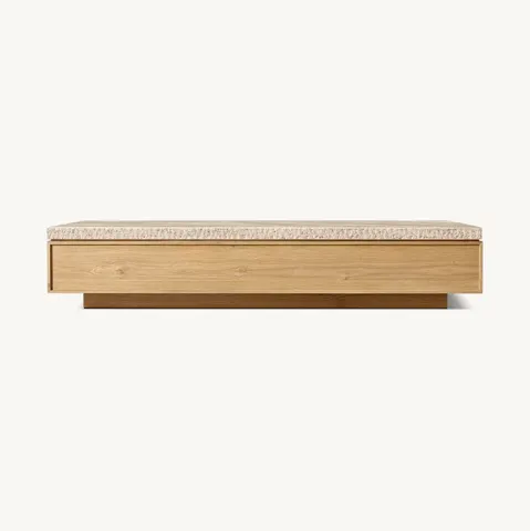 Table basse Peille en chêne et travertin — tables basses et d'appoint