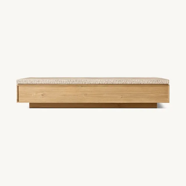 Table basse Peille en chêne et travertin — tables basses et d'appoint